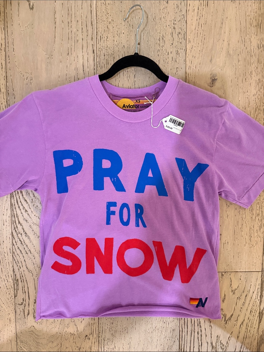 Aviator Nation Kids Lilac 'Pray for Snow' Tee with Blue & Red Graphic